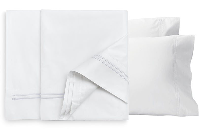 Flaxfield Linen's Classique Sheet Set in White, 100% Cotton Sateen with 400 Thread Count."