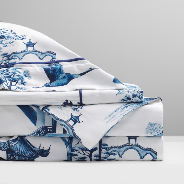 Willow quilt cover set, blue and white porcelain print