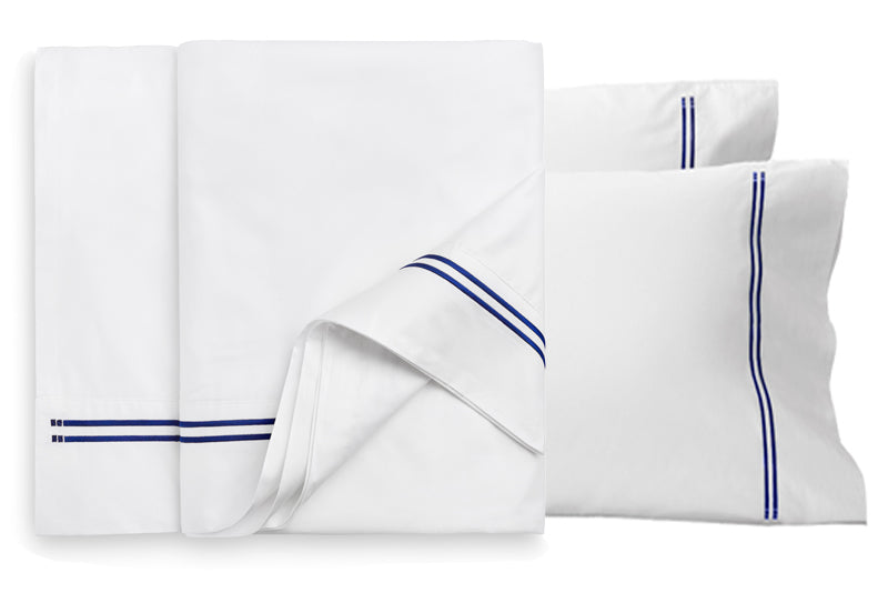 Flaxfield Linen's Classique Sheet Set in Navy - high-quality bedding crafted from 100% white cotton sateen with crisp, clean lines in a dark Navy color
