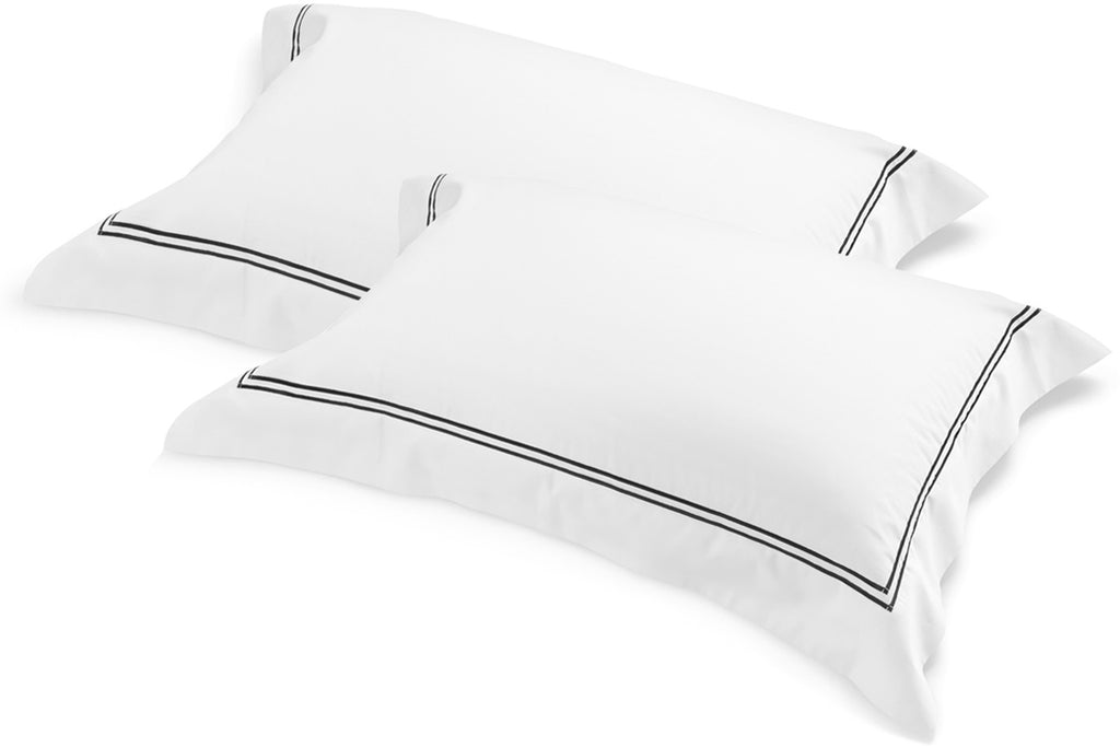 Pair of Classique King Pillowcases 50 × 90 cm in White with Black Satin-Stitch Embroidery