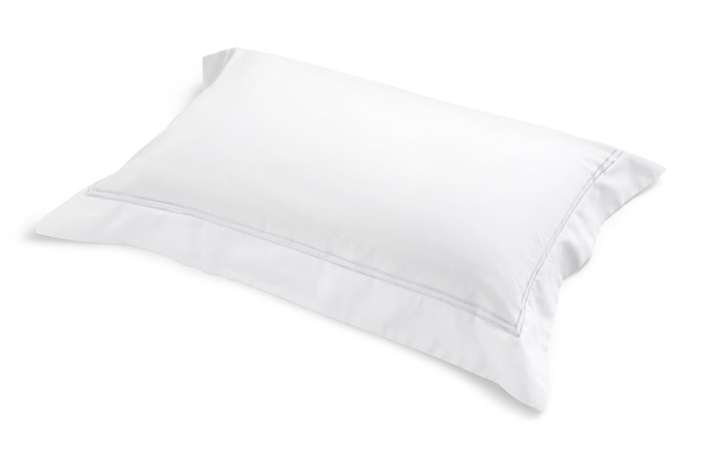 Single Classique King Pillowcase in 100% white cotton sateen with satin-stitched border detail.